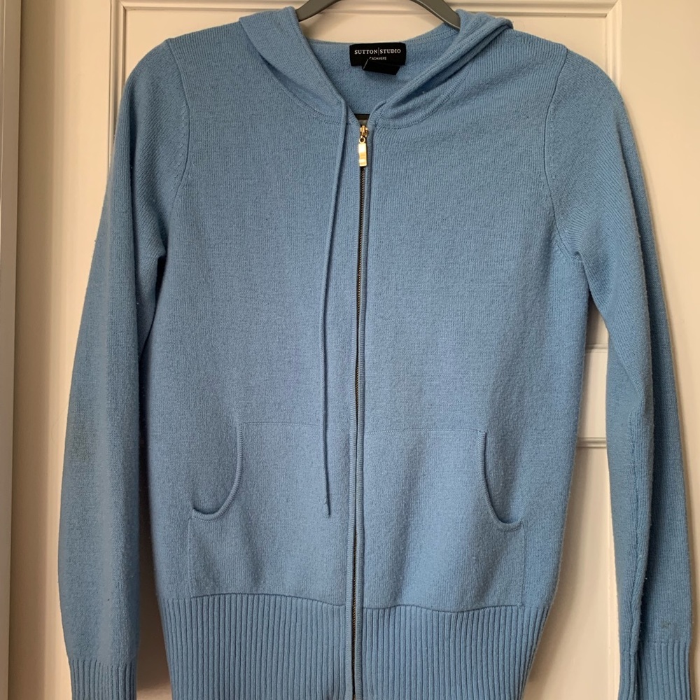 100% cashmere blue hoodie hooded sweater size S